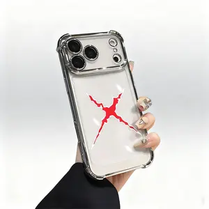 Red X-shaped Crack Design Same Style As One Piece For iphone 17 16 15 13 12 11 X XS PR4 1O PLUS MAX AIR Four CornersAnti-Fall Transparent Casual Soft Silicone PhoneCases Perfect Gift for Women's fashion camo pattern drop protection phone case Q28, Aesthet