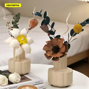 KBHOMFRA Dried Flower Reed Diffuser Jasmine, Sandalwood Diffuser Scent, With Diffuser Stick 60ml Aromatic Essential Oil For A Long-lasting Fragrance, Ceramic Vase Decorative For Living Rooms, Bedrooms, And Bathrooms.