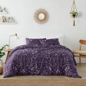 Sweet Jojo Designs Boho Wildflower Vintage Floral Girl Queen Duvet Cover Bedding Set Full Size Bed Comforter Case Shams 3pc Purple Lavender Teal Botanical Garden Flower Bohemian Farmhouse Cottagecore