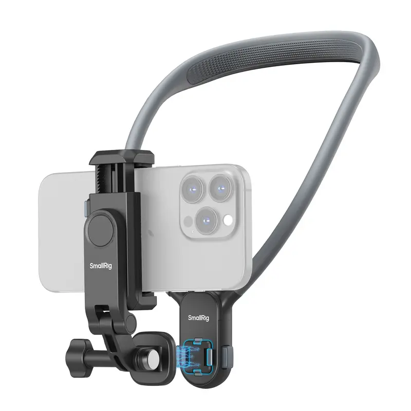 SmallRig Magnetic Neck Mount (5128) - Magnetic Switch, Silicone, ABS+PC, Aluminum Alloy, 1-Click Release Button, for Action Cameras, iPhone17 Pro/MAX, Phones, Comfortable POV Support, Universal 2-Prong Adapter, Phone Holder, Manufacturer Warranty, Cam, Co
