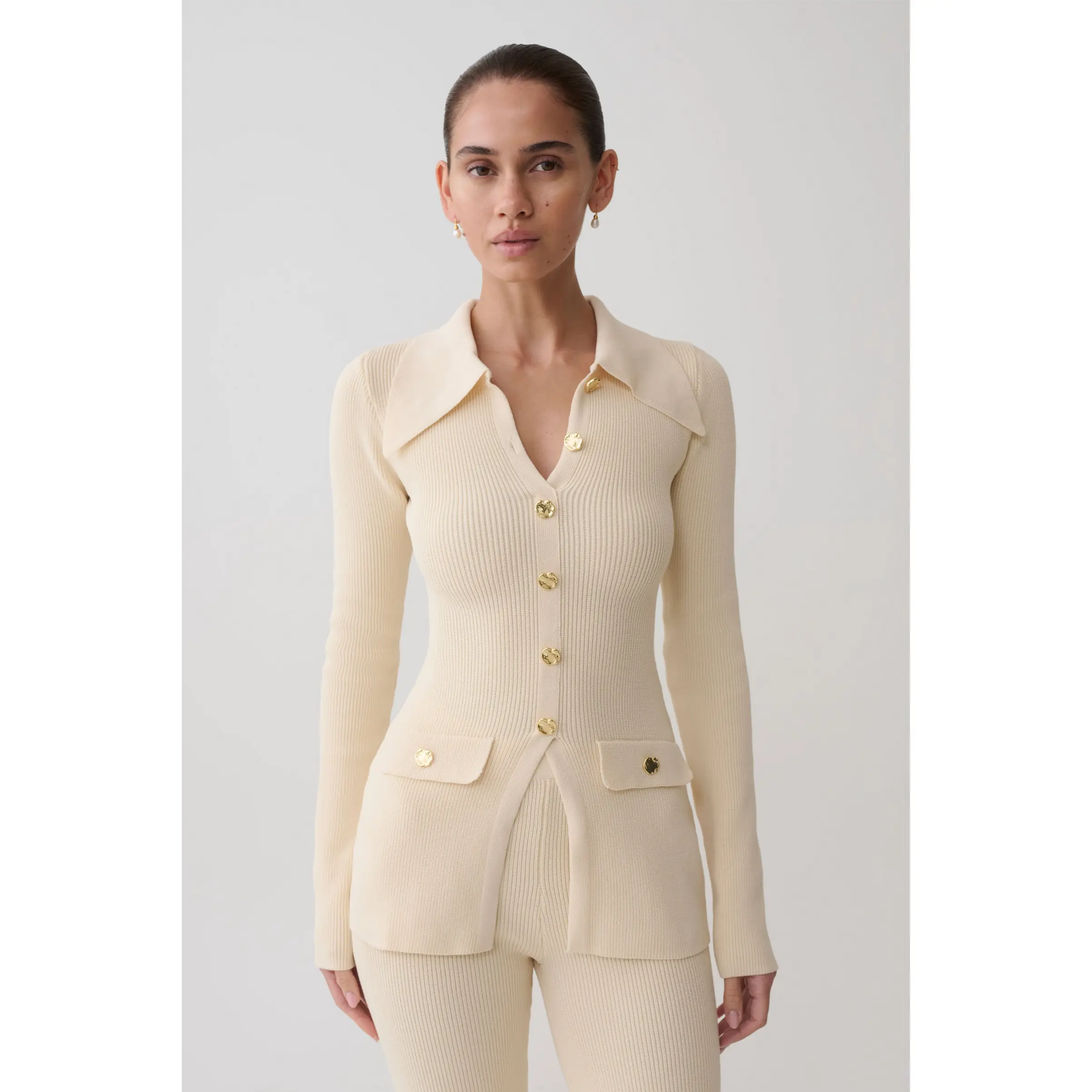 Suzie Ribbed Long Sleeve Longline Top - Ivory