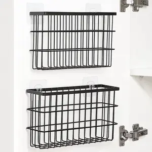 2 Pack Cabinet Door Organizer,Self Adhesive Lid Organizers Inside Cabinet Storage Boxes,Hanging Storage Basket Organizer Wall Mounted Pantry Caddy Cup Holder for Kitchen,Fridge,Bathroom (Black)