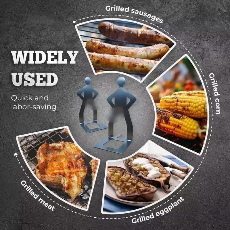 Fun BBQ Grill Men's Hot Dog Rack Stainless Steel Sausage Rack for Barbecue Camping and Parties Black 2 Piece Portable Reusable Kitchenware Food Material Stable Base Funny Shape