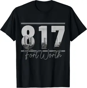 100%cotton Fort Worth 817 Area Code Skyline Texas Pride Vintage T-Shirt