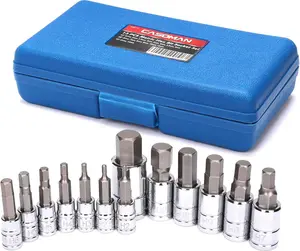13 count Hex Bit Socket Set, S2 Steel Bit Socket Tool Kit, Metric, 2mm-14mm, Allen Bit Socket Kit
