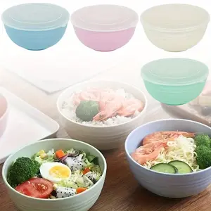 Wheat Straw Cereal Bowls with Dust-Proof Lid, Resuable Bowls for Kitchen, Set of 4, Microwave and Dishwasher Safe, for Soup, Oatmeal, Ramen, RV, Camping, College Dorm Room, 26 OZ