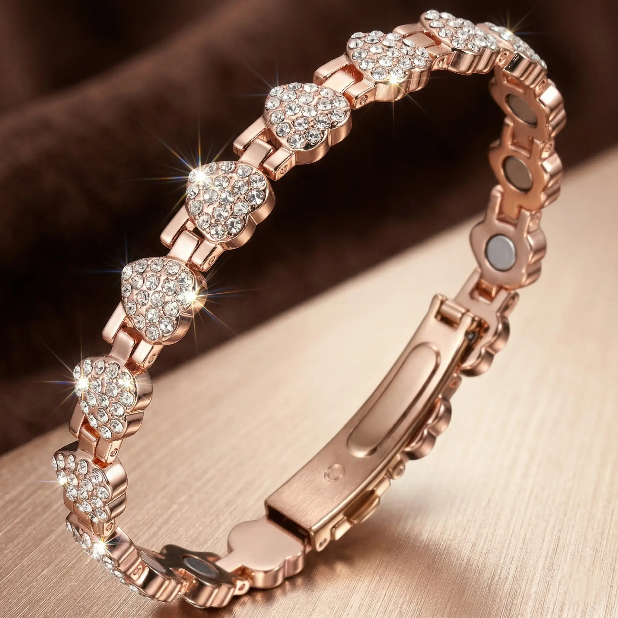 Pure Copper Bracelets for Women – Magnetic Bracelet with 3800 Gauss Magnets & Sparkling Cubic Zirconia, Adjustable Charm Bracelet, Waterproof Fashion Jewelry