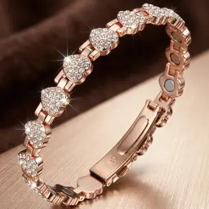 Pure Copper Bracelets for Women – Magnetic Bracelet with 3800 Gauss Magnets & Sparkling Cubic Zirconia, Adjustable Charm Bracelet, Waterproof Fashion Jewelry