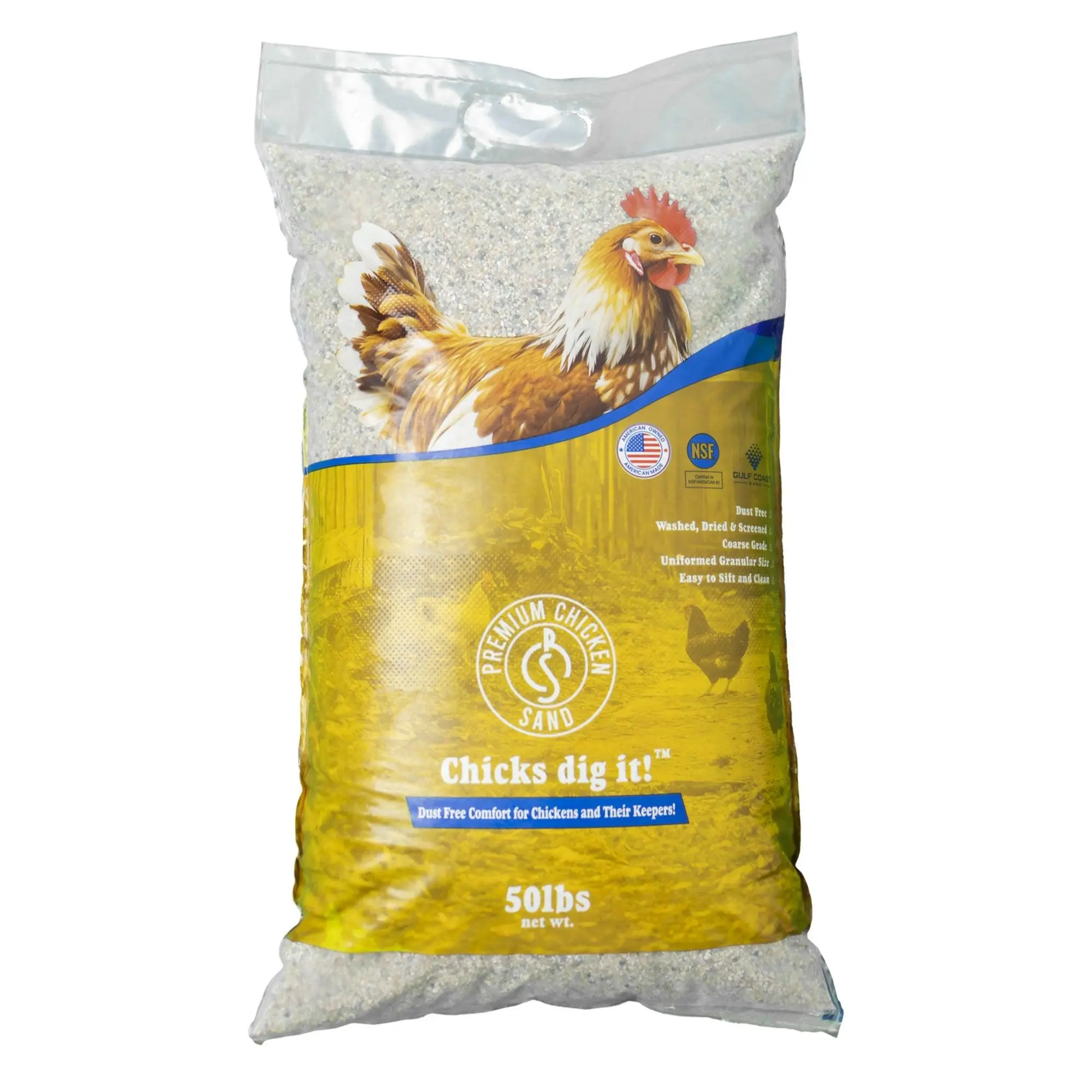 Premium Chicken Sand 50 Lb Bag - Odor Eliminating Bedding for Chicken Coops - Natural Absorbency & Odor Control - Soft Yet Sturdy - Reusable & Sustainable Choice