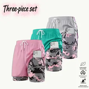3-piece set of women’s casual athletic shorts with built-in lining, drawstring, elastic waistband; suitable for outdoor sports, fitness, running, and casual wear; women’s shorts, athletic shorts, womenswear