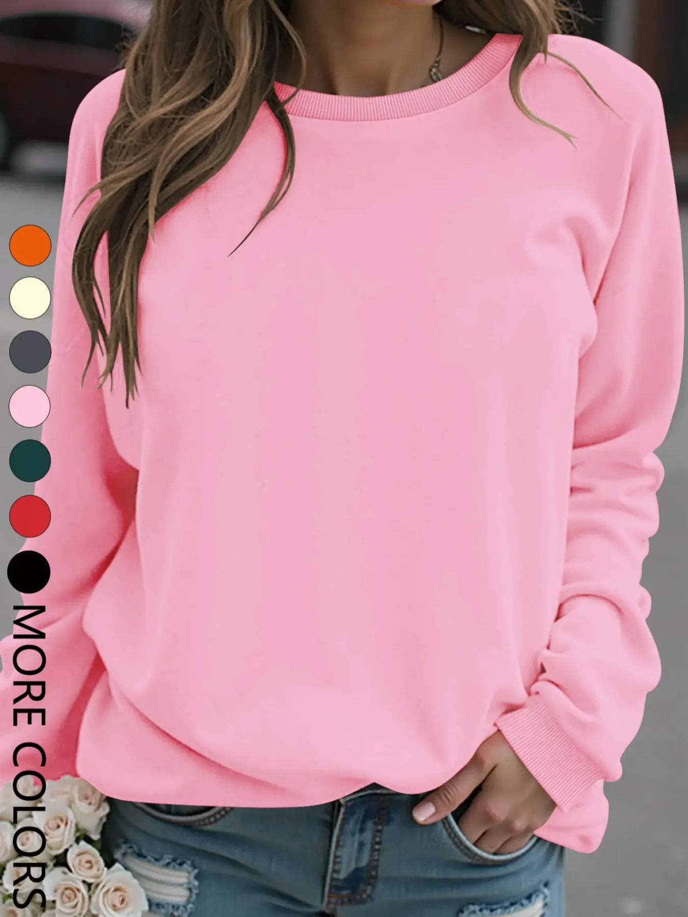 Trendy New Basic Plain Color Women's Sportswear Sweatshirt Tops, Casual Fashion Long Sleeve Round Neck Ribbed Pullover, Comfortable Fall & Winter Clothing Knit, Womenswear