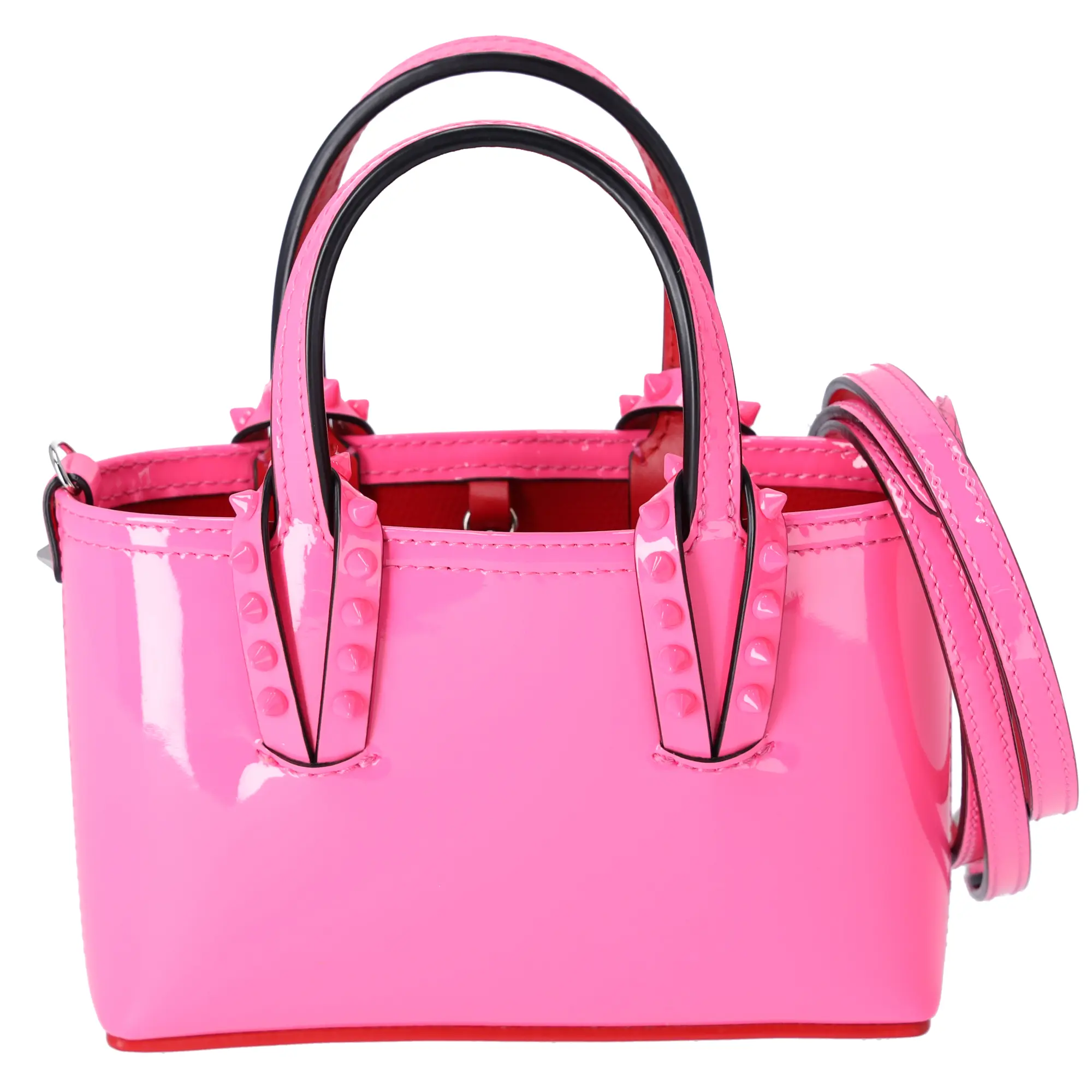 Pre-owned christian louboutin Leather Crossbody Bags Cabata EW Nano Handbag Neon Pink Solid 3225245 Patent Leather