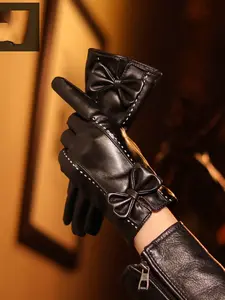 Women's Fall Winter Leather Gloves, Windproof Fleece Lined Outdoor Warm Touchscreen Cycling Mitts, Casual Plain Design