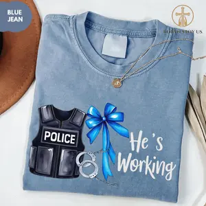 Comfort Colors Police Wife T-Shirt - He's Working Tee, He Is Working Police Shirt Gift for Her