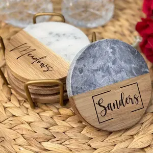 Personalized Custom Marble Wooden Coasters for Couples Gifts Wedding Engagement Anniversary Housewarming Upscale Classy Gifts for All Four Seasons