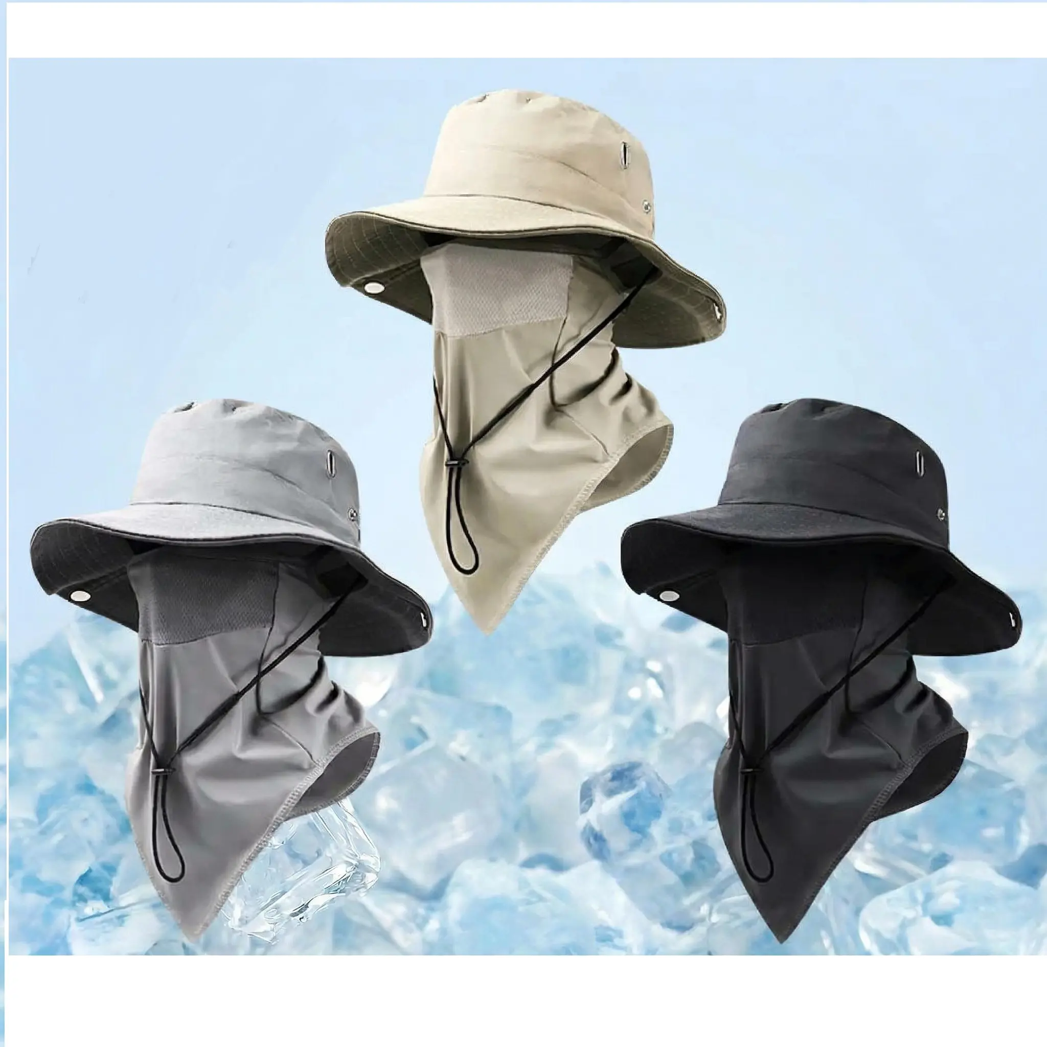 Yeomoo Unisex Sun Protection Hat with Neck Flap, Wide Brim Bucket Hat, Detachable Face Mask, Foldable Breathable Outdoor Sun Hat for Fishing, Camping & Hiking