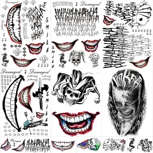 22 Sheets Halloween Temporary Tattoos, Perfect Joker Tattoos Halloween Face Tattoos for Costumes, Halloween Party Accessories and Cosplay (Men's)