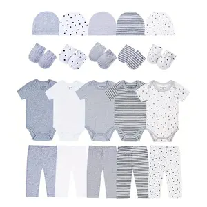 JY.COZY FOR BABY Cozy Newborn Baby Girl Clothes for Kids 100% Organic Cotton Light Grey Sleepwear Outfit Reborn Baby Doll Clothes Set with Hats & Leggings Pretend Play Accessories