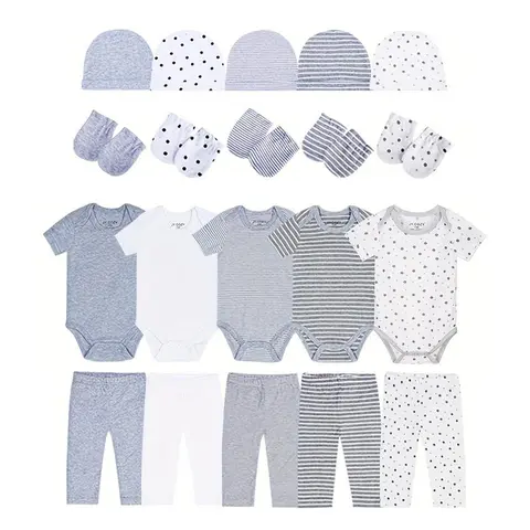 JY.COZY FOR BABY Cozy Newborn Baby Girl Clothes for Kids Unisex Cotton Light Grey Sleepwear Outfit Reborn Baby Doll Clothes Set with Hats & Leggings Pretend Play Accessories