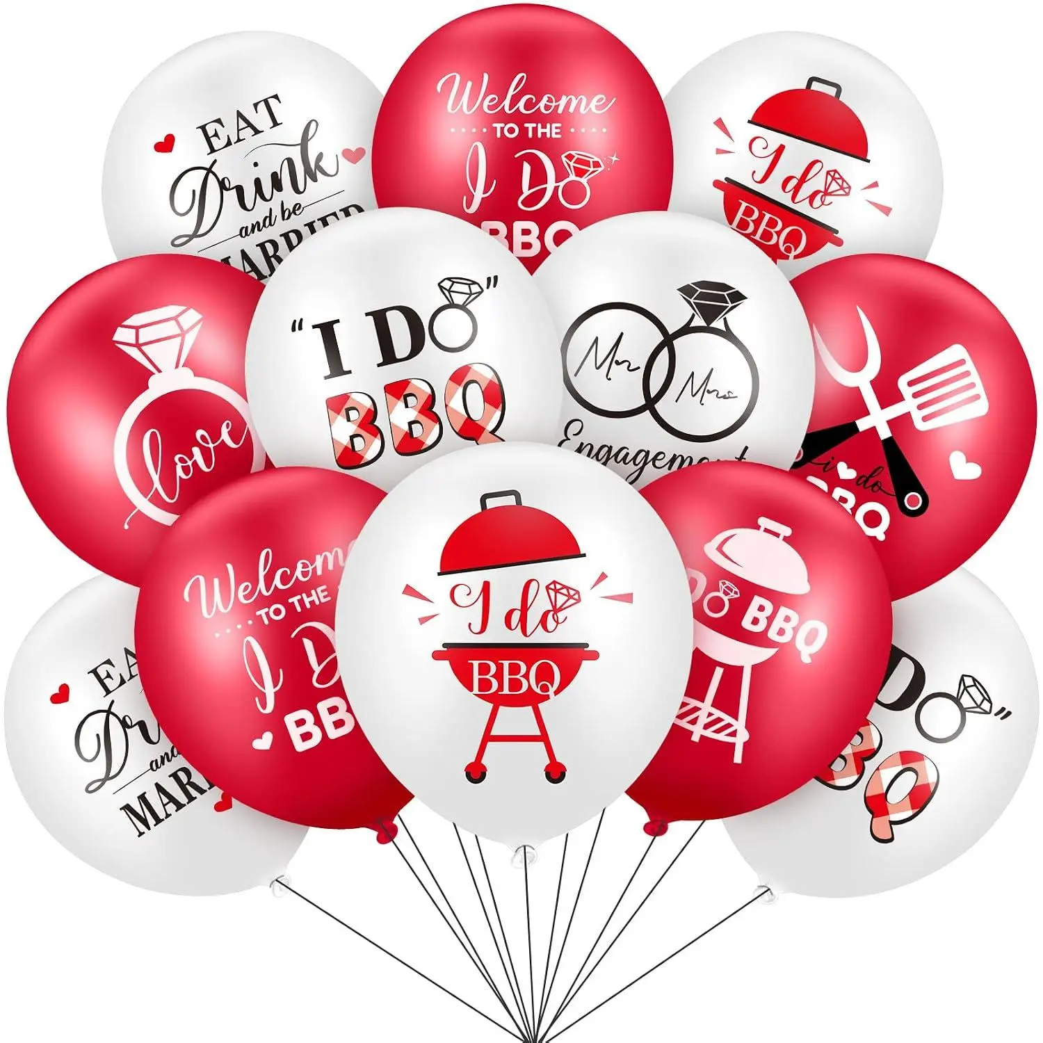 56 Pcs I Do Bbq Balloons Bulk Baby Shower Decorations Theme Wedding Latex Balloons Engagement Supplies For Summer Bbq Picnic Bridal Shower Bachelorette Party, 12 Inch