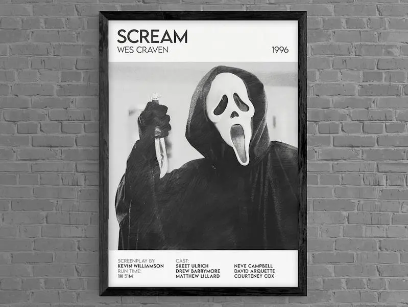 Scream Inspired Premium Movie Film Poster Print Original Design Pencil Sketch Cinema Black White Home Theatre Ghostface Horror 1996