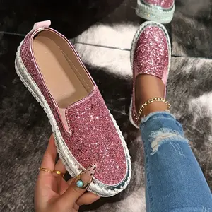 2026 New Elegant Sequined Lace-Up Flat Shoes for Women Rhinestone Elegance Sparkling Crystals Red Footwear Girl Classic Slipon Rubber Sole Non-Slip Round Toe Design