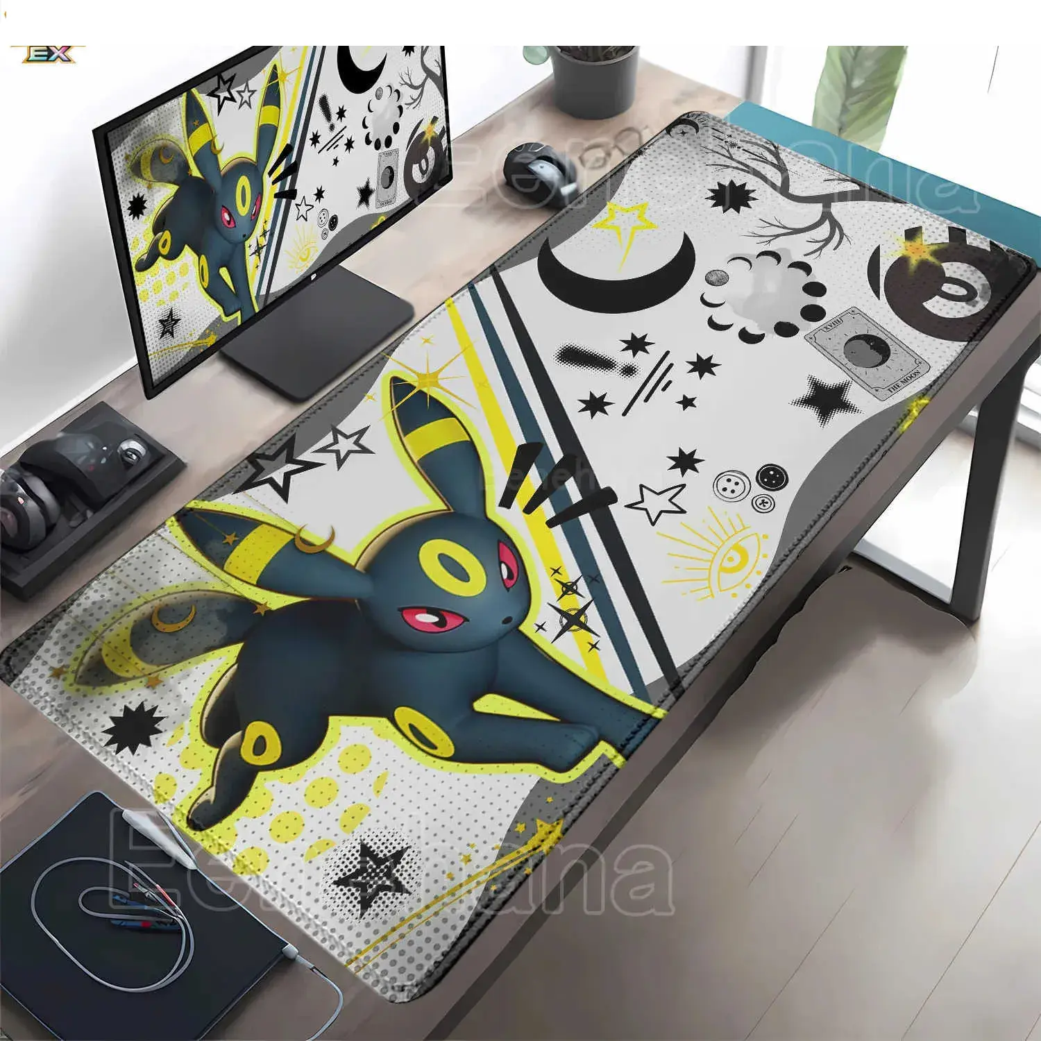 PKM Umbreon Deskmat, Anime Evolution type Mouse pad Mat Large Gaming Desk Mat TCG Player