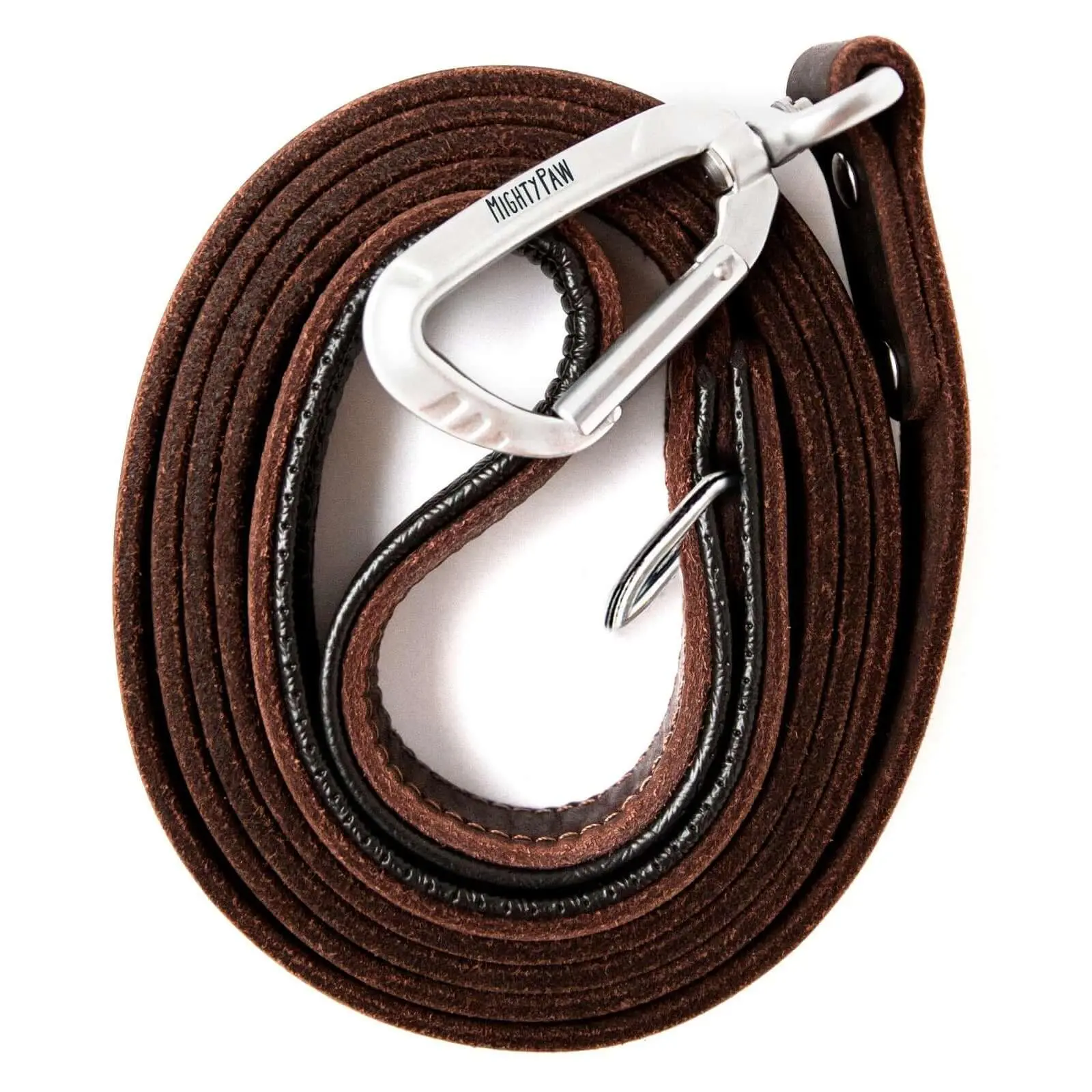6-Foot Leather Dog Leash - Padded Handle & Carabiner Clip 6-Foot Leather Dog Leash - Padded Handle & Carabiner Clip