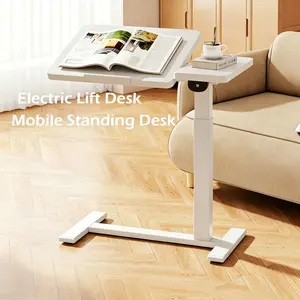Adjustable Mobile Standing Desk with Wheels - Electric Adjustable Overbed Bedside Table with Hidden Wheels,Tiltable Hospital Bed Table,Electric Lift Desk Pneumatic Adjustable Rolling Laptop Desk,Mobile Standing Desk for Hospital Home(Solid Wood) outdoorfu
