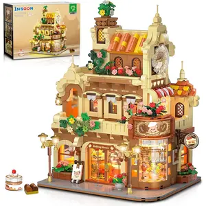 City Bakery Cafe House Building Set with Light, 1289 PCS Baking Shop Building Block Toy with Coffee Cake Bread Bakery Room, Pastry Construction Model for Adults Teens Kids Boys Girls Ages 8-12+ Decoration Play