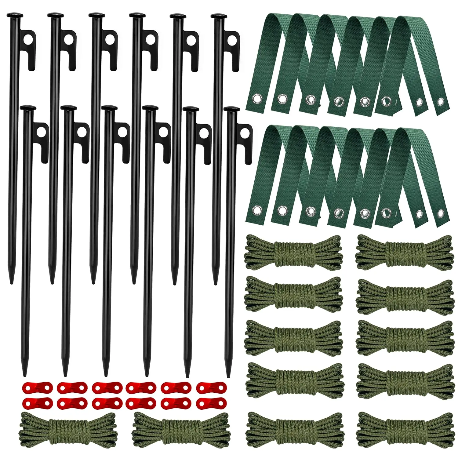 3/6/12 pcs Tree Stakes and Supports, Heavy Duty Tree Stakes Kit Include 12Pcs Tree Straps for Staking, 12Pcs 12" Steel Spikes and 156Ft Rope, Tree Supports for Young Tree Anti Strong Wind, Bad Weather