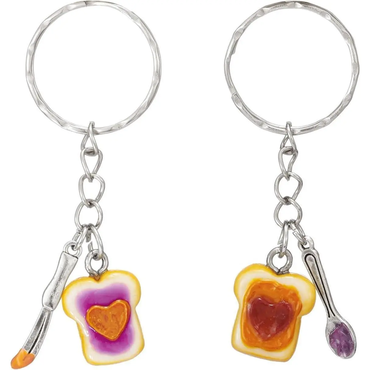Couples' Matching Polymer Clay Keychain Set - Cute Peanut Butter & Jelly Heart, Bread Graphic Bag Charms with Knife & Spoon, 3.3g Lightweight Charm, 2.36×0.94in Irregular Slice, Unisex Everyday Wear Thanksgiving Gift, Compact, 2.36 Inches × 0.94 Inches