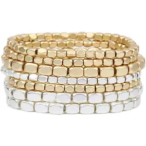 Chunky Nugget Multi-Strand Bracelet Beads -  &  Bracelets Stack for Casual & Formal Wear - Stylish  Beaded Bracelets for Women (Set of 7)