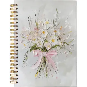 Pink Bow Floral Journal for Women Girls Preppy Trendy Coquette Aesthetic Spiral Notebook A5 Size 5.5x8.3 School Supplies for Writing Gifts