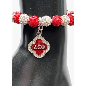 Delta Sigma Theta Beaded Bling Elastic DST Fleur Charm Bracelet