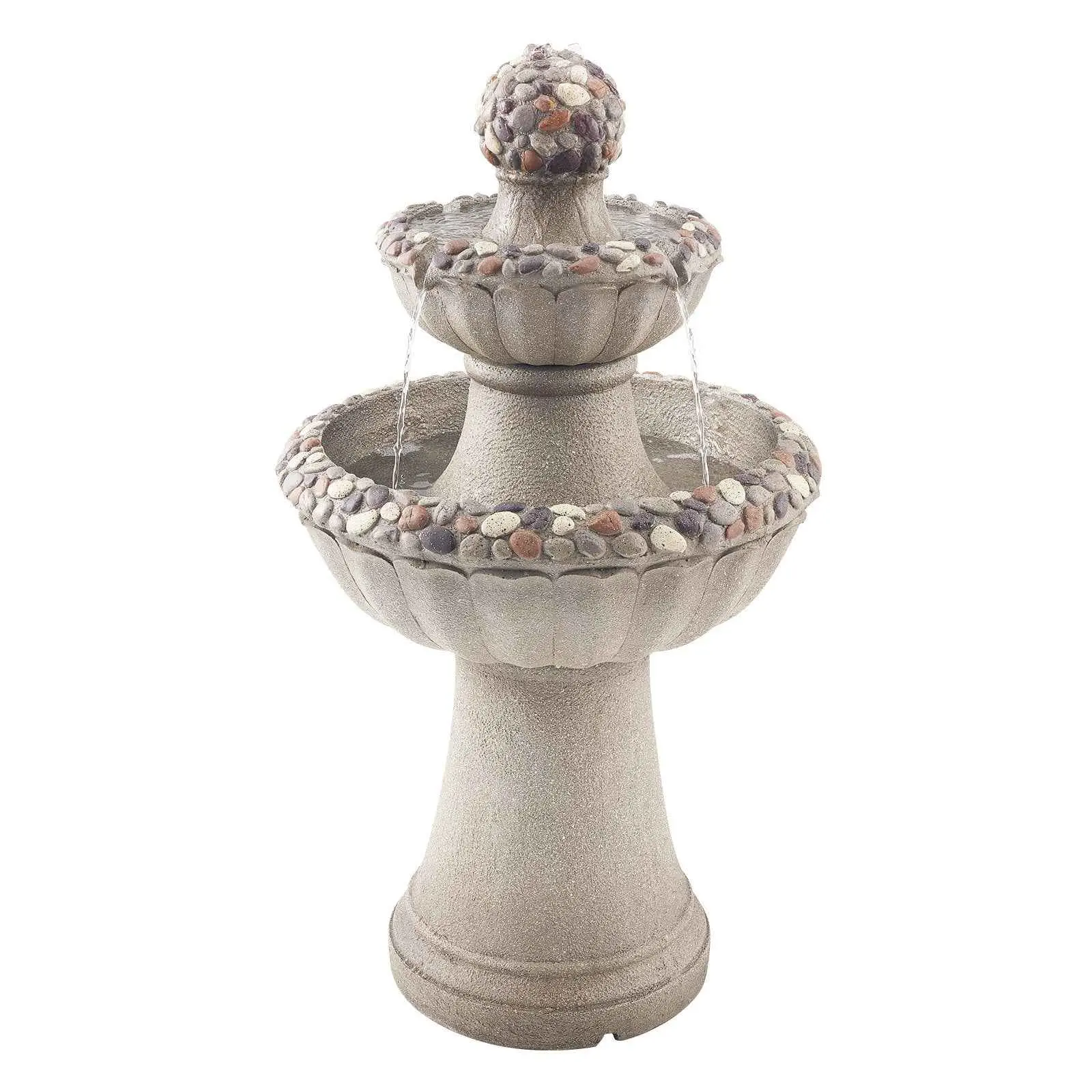 Rock Water Fountain - Elegant 2-Tier Outdoor Fountain with Rock Base