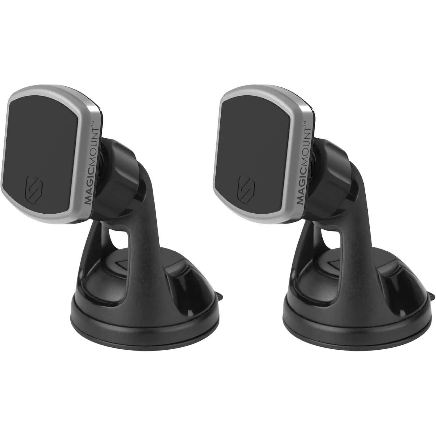 MPWD2-2PK MagicMount Pro Suction Cup Magnetic Phone Holder (Black & Silver, 2 Pack) - 4-Axis, 360-Degree Adjustable Head, Car Dashboard/Windshield, Home/Office Mount, Cable Management Clip, Fits iPhone, Galaxy, Android Devices, Driving Use