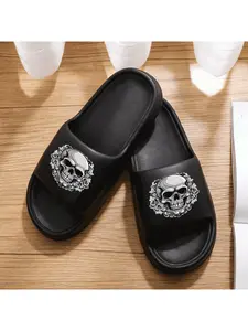 1pc Skull Slippers, Spring Summer Comfy Oversized Slides, Home Bathroom, Outdoor Vacation, Beach Shoes for Couples, Lightweight Casual, Sandals Unisex, Versatile, Indoor Beach All Season, Women Shoes