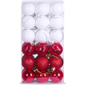 Gamexcel Christmas Balls Ornaments for Xmas Tree - Shatterproof Christmas Tree Decorations Small Hanging Ball Red & White 1.6 Inch X 36 Pack GameXcel