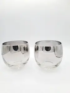 Vintage MCM Dorthy Thorpe Silver "Mercury" Fade Cocktail Lowball 2 Glasses