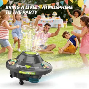 80ml Electric Flying Saucer Automatic Bubble Machine with Rotating Bubble Gun, LED Light for Outdoor Games, Obstacle-Avoiding Flight Suitable for Disc Outdoor Spring Outings, Easter, Birthday Parties