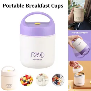 Portable Breakfast Cup Stainless Steel Insulated Versatile Lunch Box Leak-Proof Soup Mug Cold Hot Food Container Wide Mouth Best Gift for Kids & Adults School Travel Office Picnic Outdoor Thermal Lunch Boxes