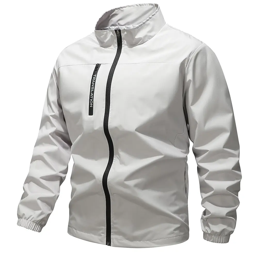 Men's Stand Collar Lightweight Windbreaker Full Zip Wind Resistant Jacket Casual Outdoor Sports Coat with Zipper Pockets for Cycling Running Daily Commute