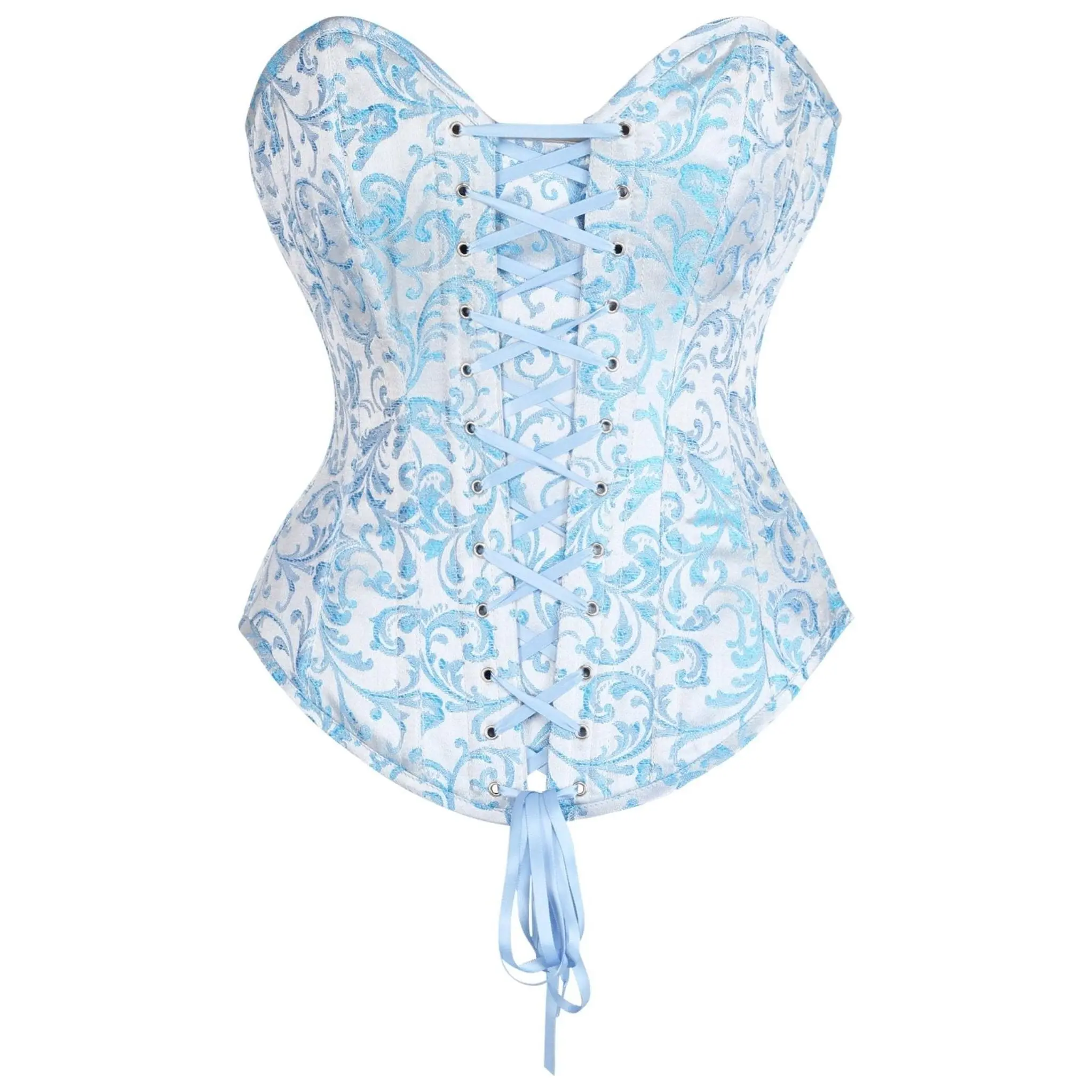 LIMITED EDITION Top Drawer Steel Boned Blue Brocade Overbust Lace-Up Corset Top