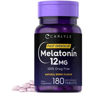 Carlyle Melatonin 12 mg Fast Dissolve 180 tablets | Drug Free | Natural Berry Flavor | Vegetarian, Non-GMO, Gluten Free Carlyle Melatonin 12 mg Fast Dissolve 180 tablets | Drug Free | Natural Berry Flavor | Vegetarian, Non-GMO, Gluten Free