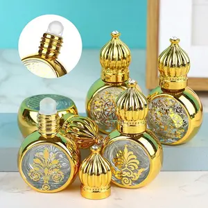 Luxury Gold Crown 10ml Essential Oil Roller Bottle - Portable, leak-proof glass perfume bottle with stainless steel roller ball and secure screw-on cap.