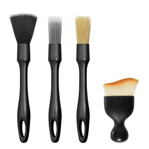 4 PCS Car Detailing Brush Kit - Ultra Soft Boars Hair Car Interior Detailing Brushes, Includes 4 Different Brushes, Multi-use for Cleaning Interior or Exterior - Perfect Car Accessory Gift