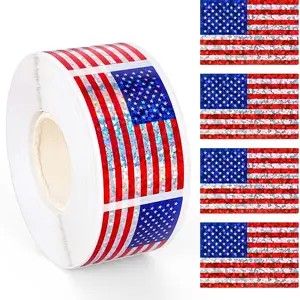 300pcs/roll American Flag Holographic Sticker Roll, Shimmering American Flag Stickers, Independence Day Party Decoration Stickers, Envelope Box Gift Packaging Decoration Stickers, American Flag Pattern Stickers，party supplies，party decoration