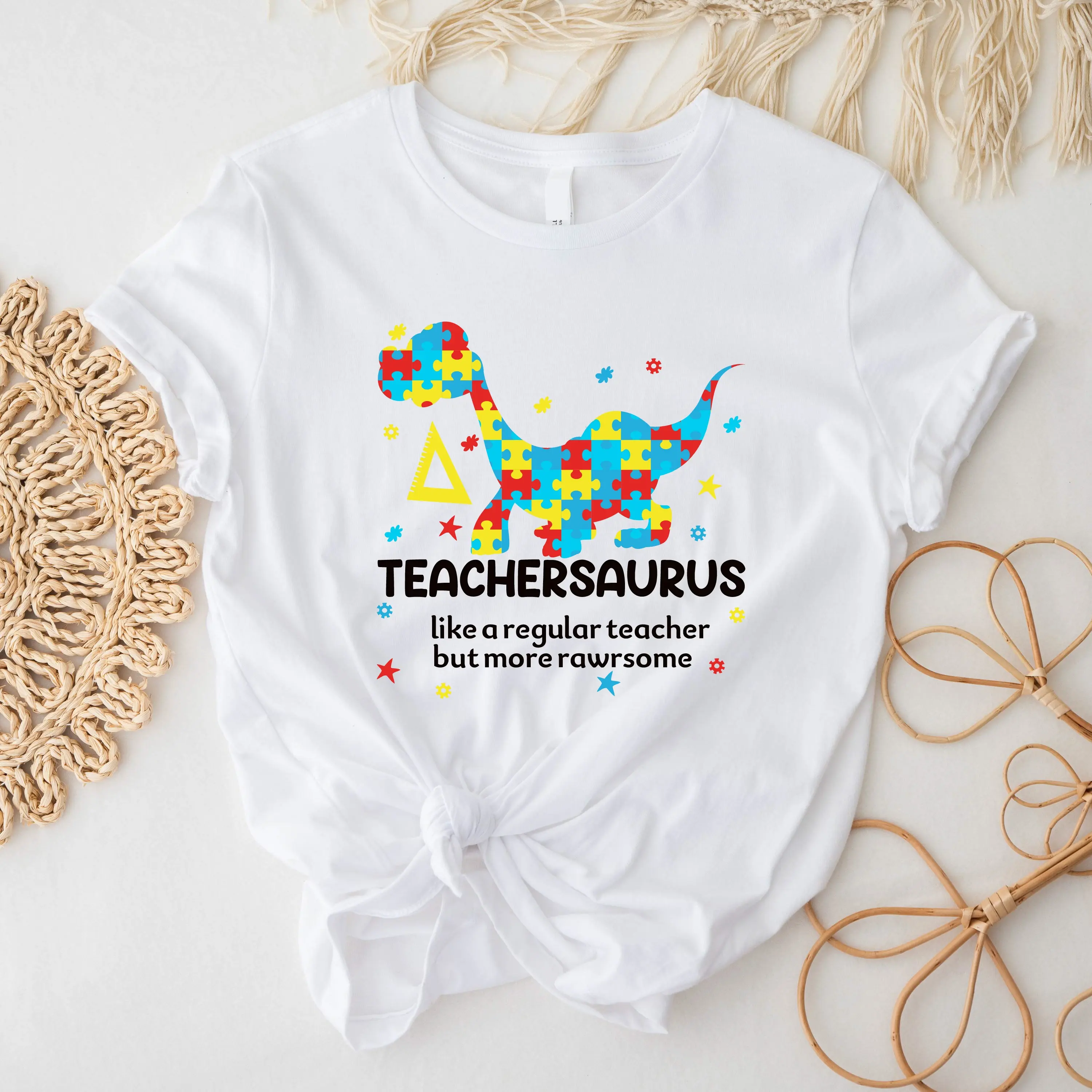 Teachersaurus Like A Regular Teacher But More Rawrsome T-Shirt, Puzzle Dinosaur Teacher Shirt, Teacher's Day Gift
