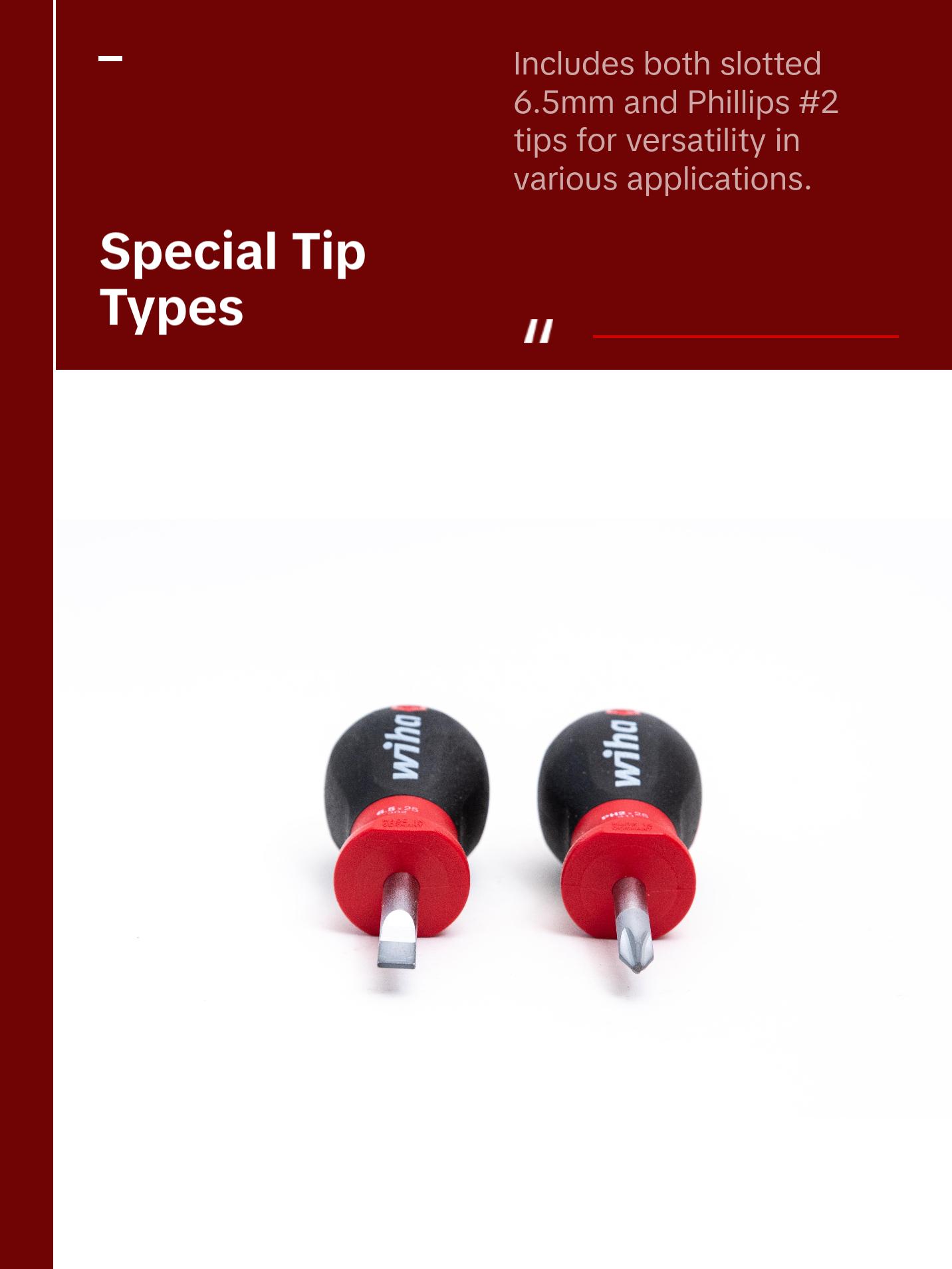 Wiha Tools 31191 SoftFinish Stubby Slotted 6.5mm/Phillips #2 Screwdrivers, 2 Pc. Set